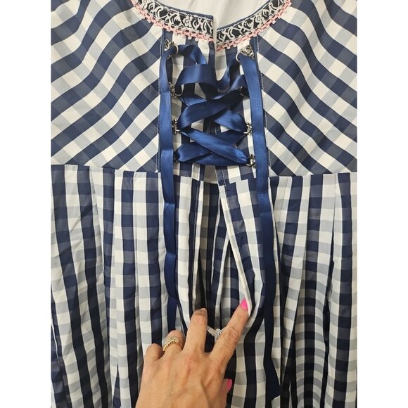 Womens Glory Star Sz Large Milkmaid Dress Gingham Navy White Coquette - Picture 6 of 8